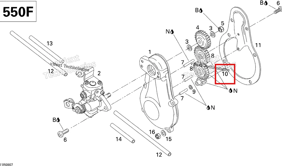 Деталь 420935970 (Деталь Gear, 9 Teeth) на схеме узла 2009 Ski-Doo GSX Fan Oil Pump