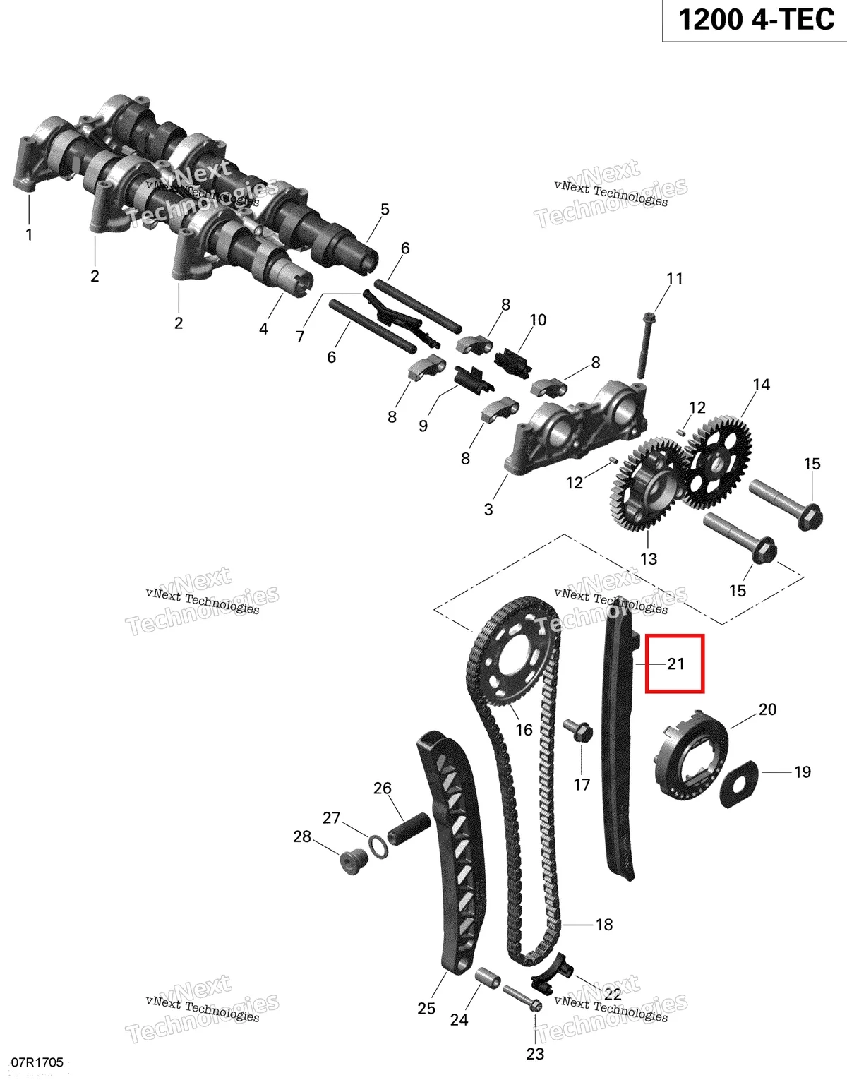 Деталь 420936430 (Направляющая цепи) на схеме узла 2019 Ski-Doo EXPEDITION LE-SE 1200 4-TEC Camshafts And Timing Chain - 1200 Itc 4-Tec