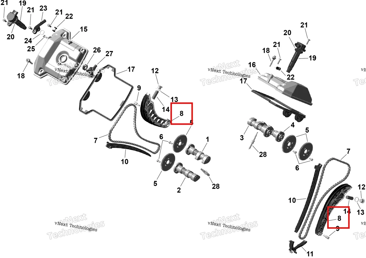Деталь 420936531 (Цепь Tension направляющая Can-Am Outlander 4x4 XT 1000R (2025) (420936531)) на схеме узла 2026 Can-Am OUTLANDER - 4X4 - BACKCOUNTRY - 1000R - 4NTA - CALI - Dark Camo Rotax - Valve Train