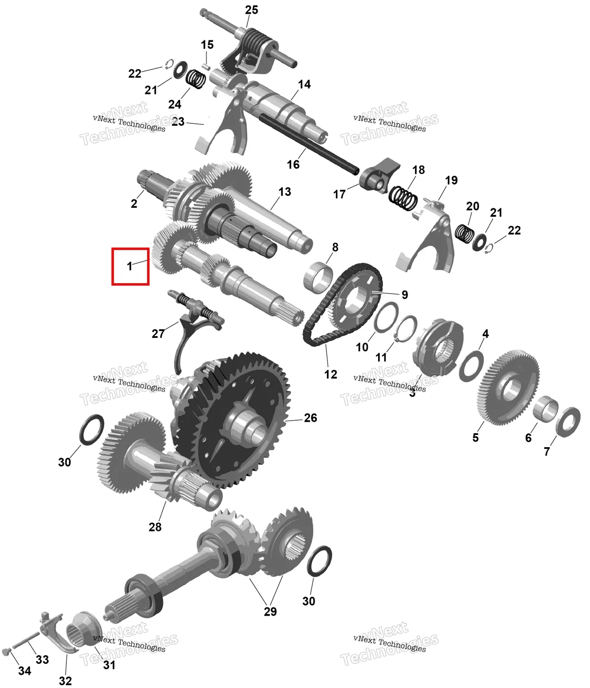 Деталь 420937385 (Countershaft Can-Am Commander MAX 1000R EFI XT (2024) (420937385)) на схеме узла 2026 Can-Am Commander - 1000R EFI - DPS - 6PTB - Compass Green - 60