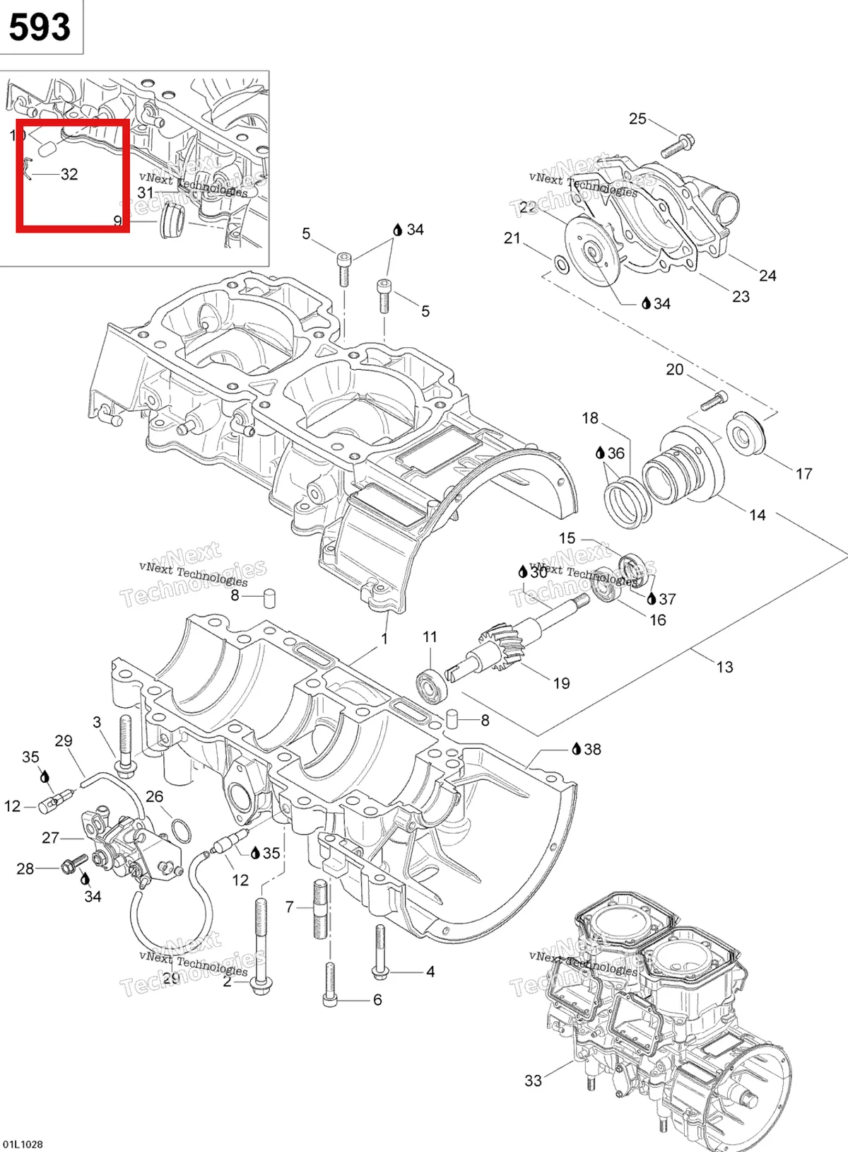 Деталь 420938190 (Зажим) на схеме узла 2010 Ski-Doo Skandic WT 600 Crankcase