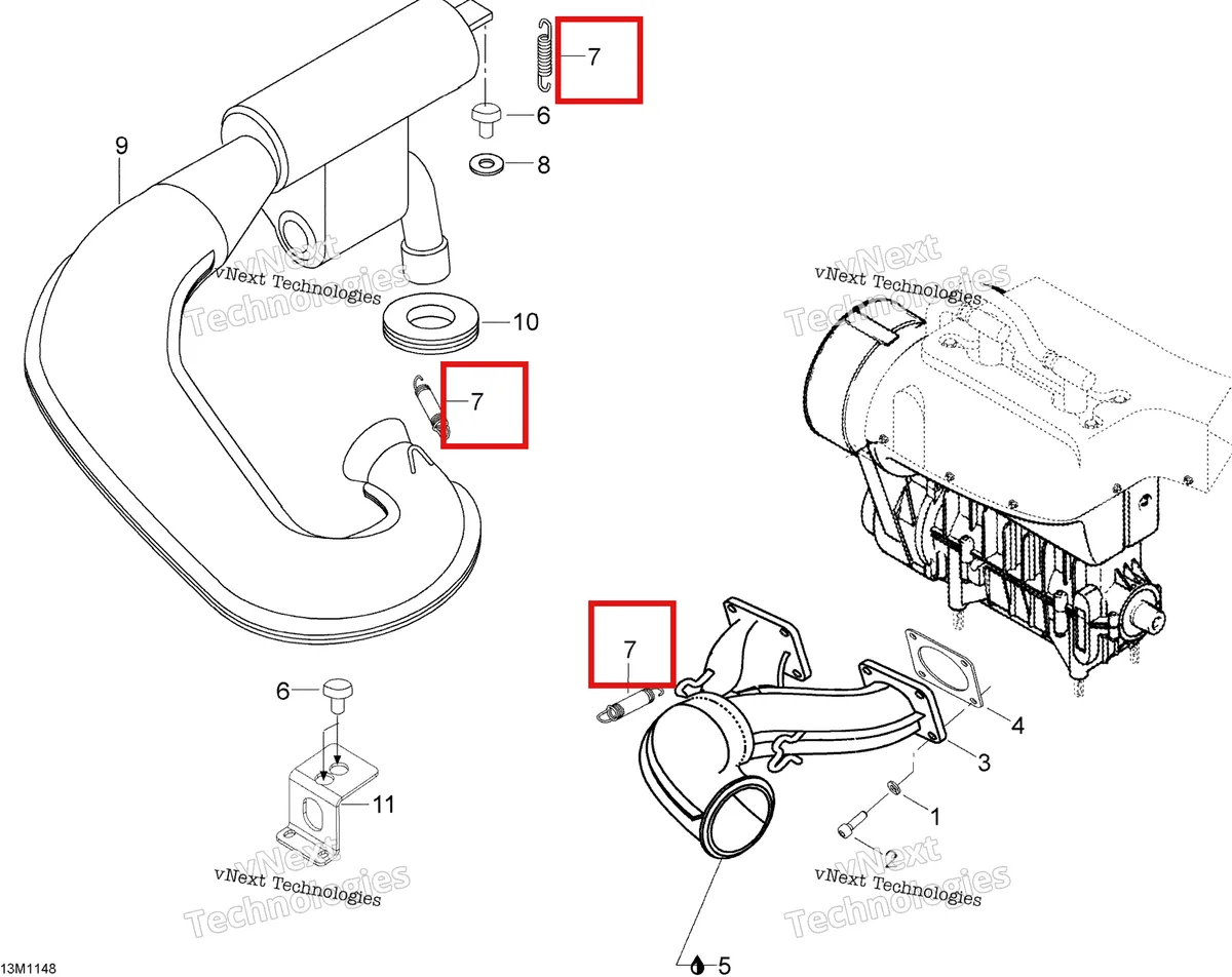 Деталь 420938795 (Пружина) на схеме узла 2011 Ski-Doo Skandic WT 550F YetiII Exhaust System