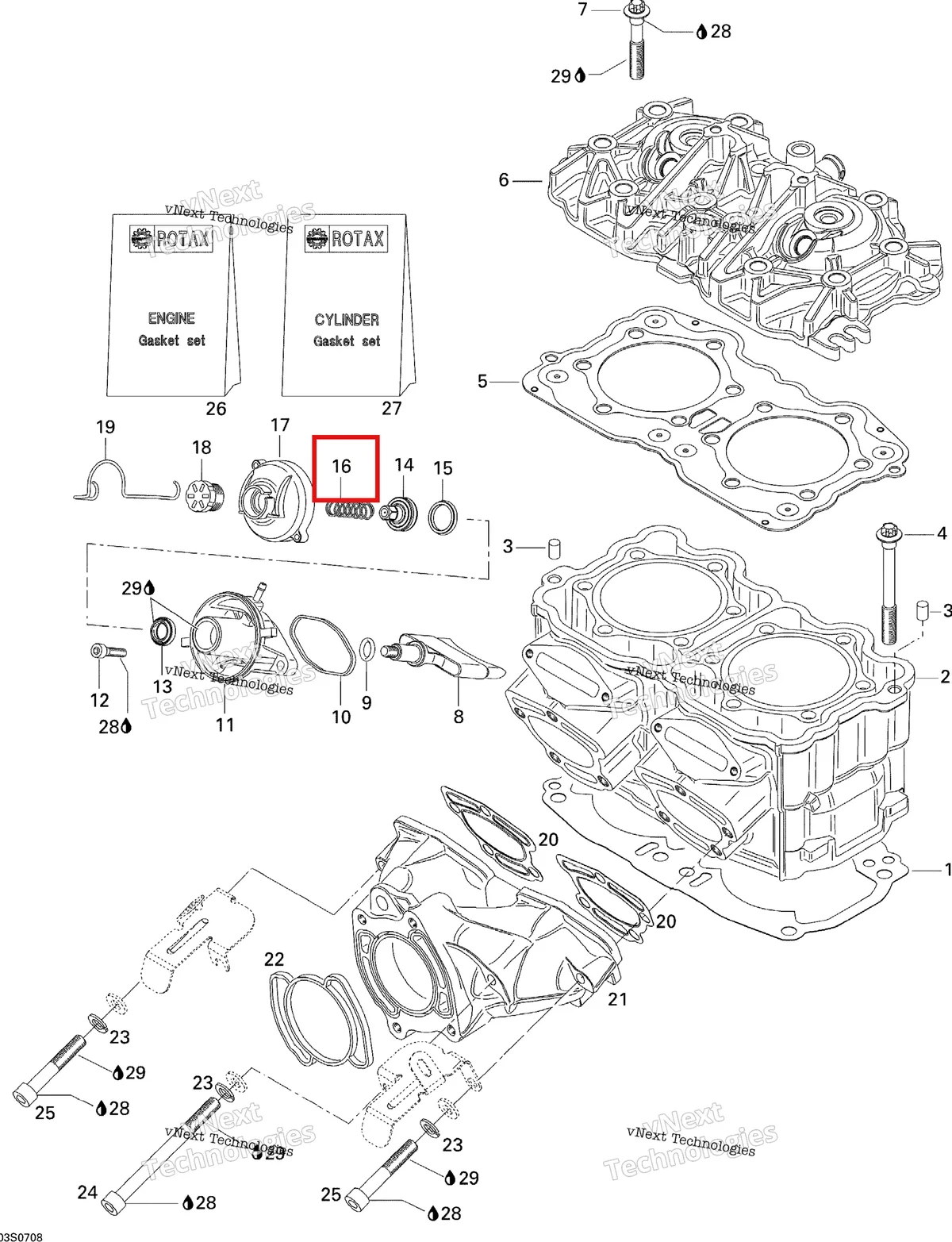Деталь 420939130 на схеме узла 2007 Sea-Doo 3D 947 DI Cylinder And Exhaust Manifold