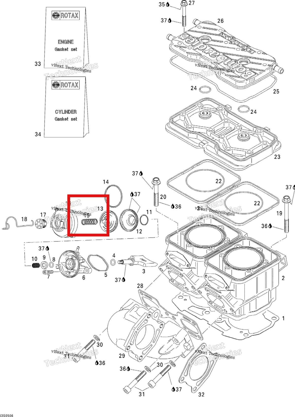 Деталь 420939137 на схеме узла 2005 Sea-Doo 3D RFI Cylinder And Exhaust Manifold