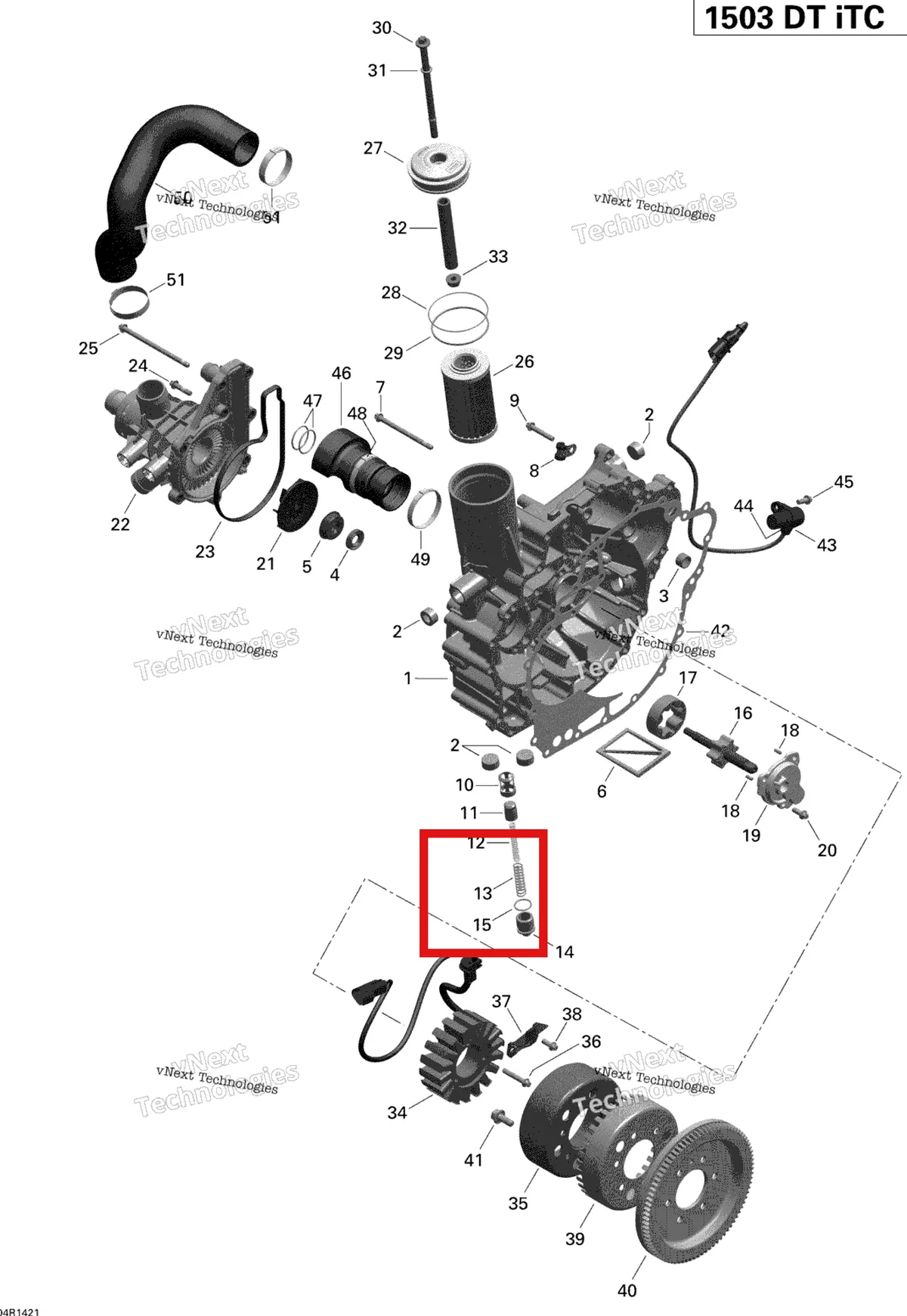 Деталь 420939210 на схеме узла 2014 Sea-Doo GTI 130 Pto Cover And Magneto