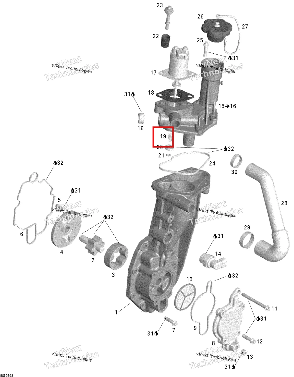 Деталь 420939250 на схеме узла 2005 Sea-Doo GTX 4-TEC, LTD SCIC Oil Separator