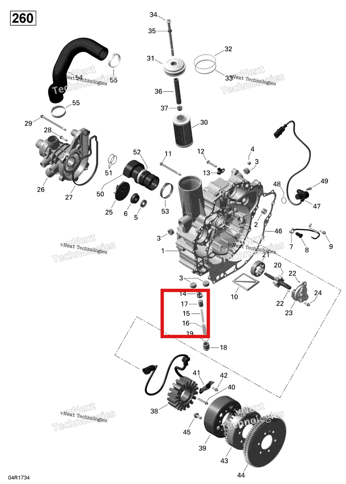 Деталь 420939400 на схеме узла 2017 Sea-Doo RXT Pto Cover And Magneto - 260