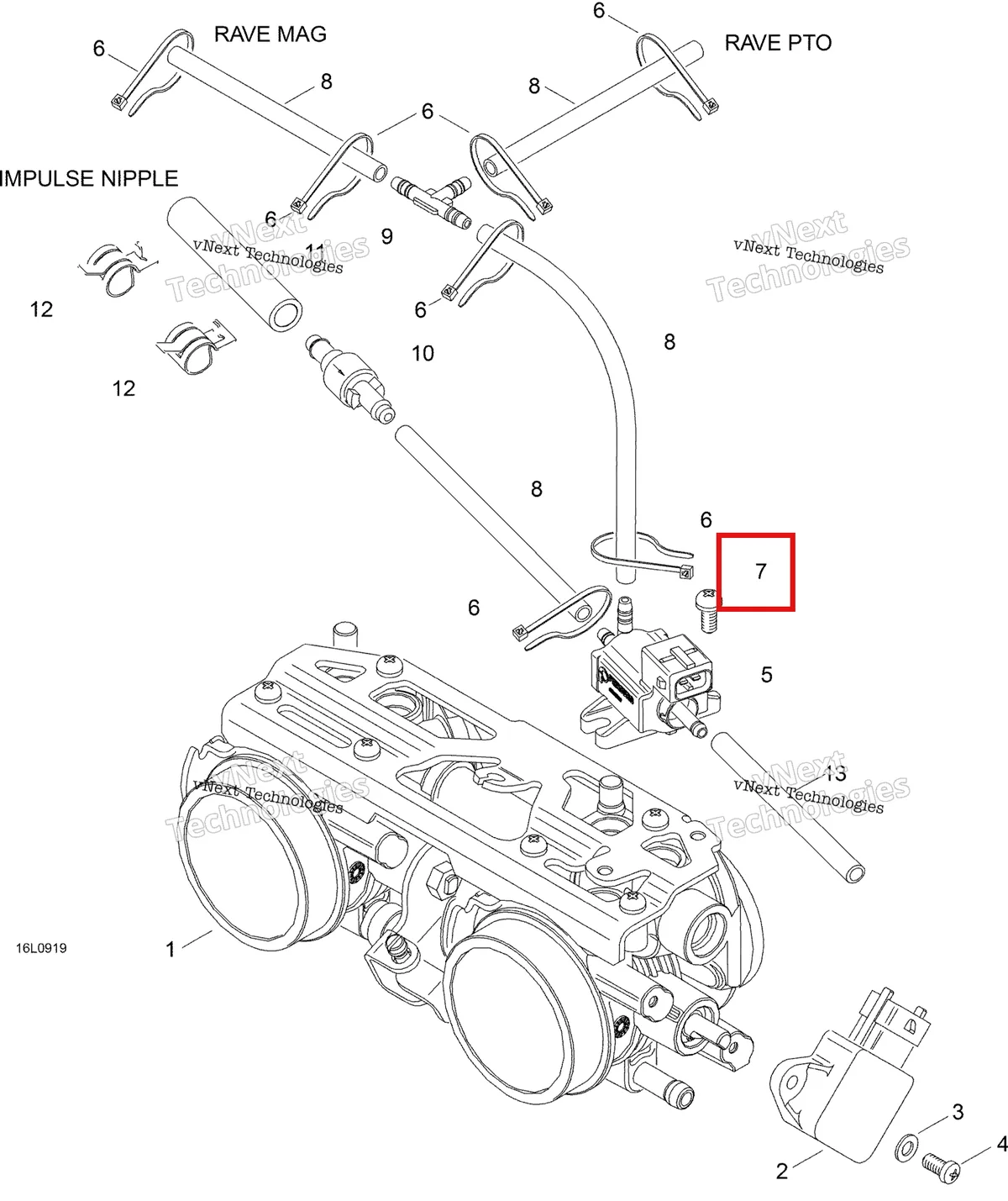 Деталь 420940011 (Деталь Screw M5x10) на схеме узла 2009 Ski-Doo Expedition TUV 600 H.O. SDI REV-XU Throttle Body