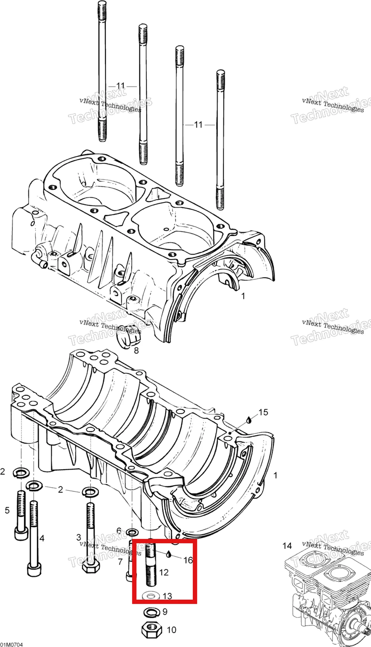 Деталь 420940190 (Шпилька) на схеме узла 2007 Ski-Doo Skandic LT 440F Crankcase