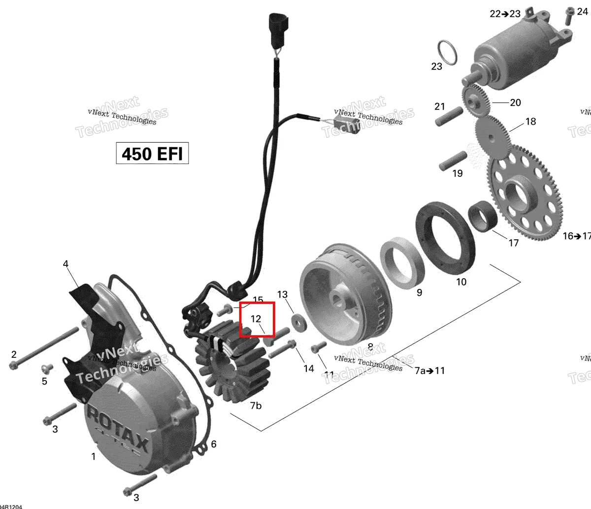 Деталь 420940485 на схеме узла 2015 Can-Am DS 450EFI STD Magneto And Electric Starter