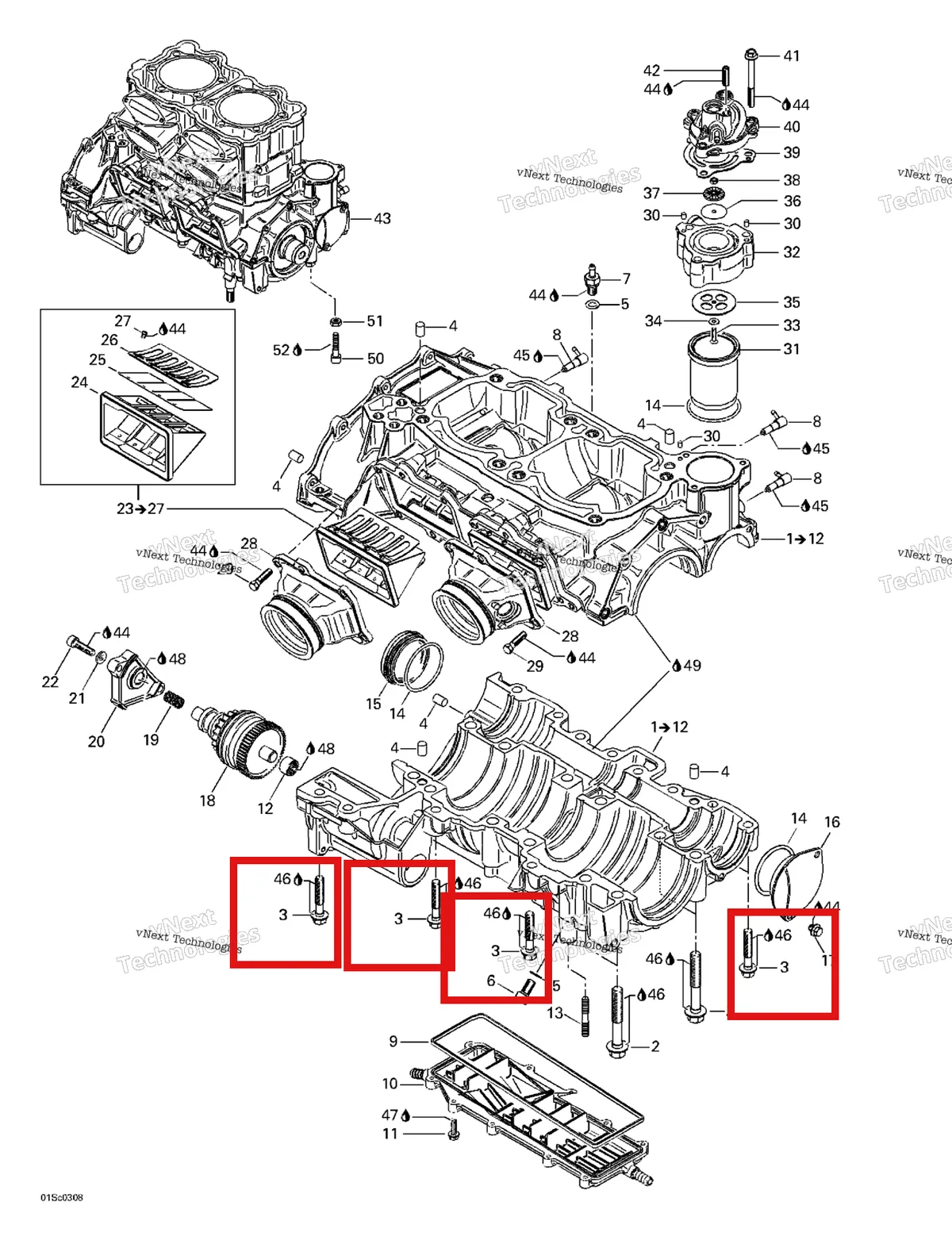 Деталь 420940638 на схеме узла 2003 Sea-Doo RX DI, 6122/6123 Crankcase, Reed Valve