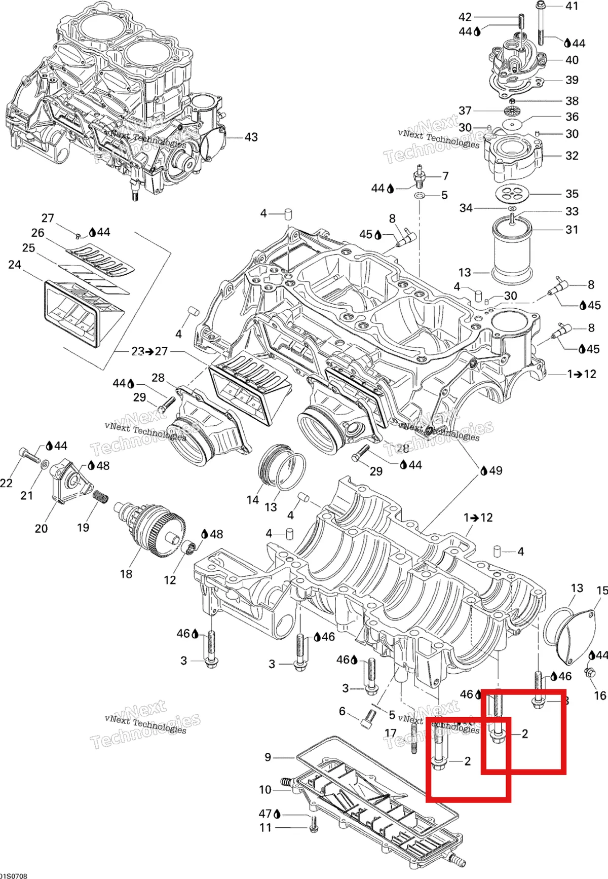 Деталь 420941333 на схеме узла 2007 Sea-Doo 3D 947 DI Crankcase And Reed Valve
