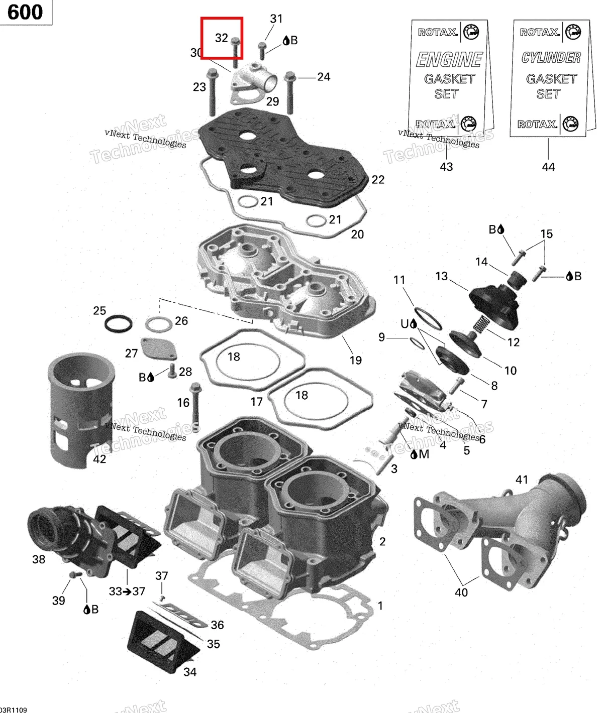 Деталь 420941451 (Деталь Skruv M6 X 40) на схеме узла 2011 Ski-Doo Grand Touring Sport 600 XP Cylinder And Cylinder Head