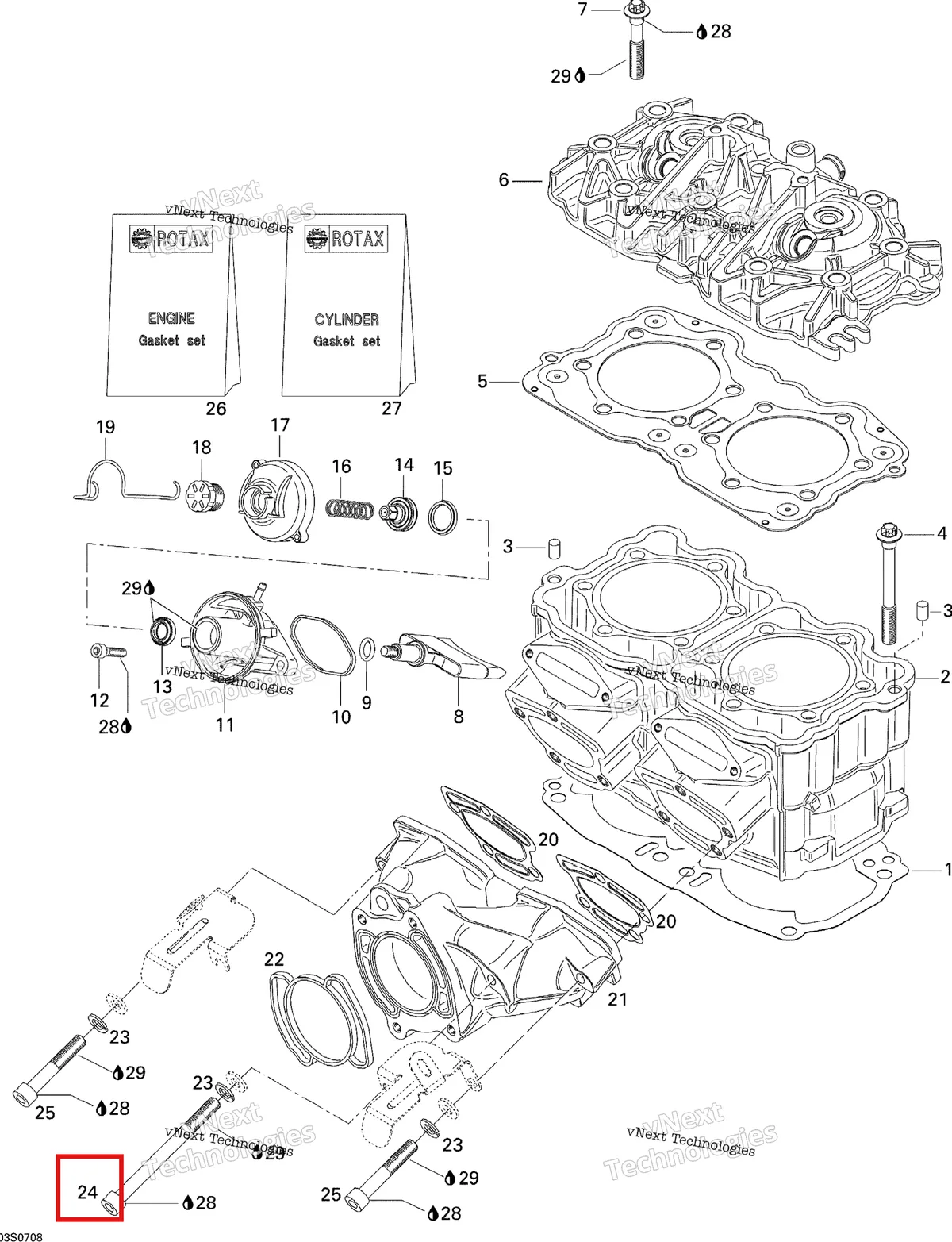 Деталь 420941483 на схеме узла 2007 Sea-Doo 3D 947 DI Cylinder And Exhaust Manifold