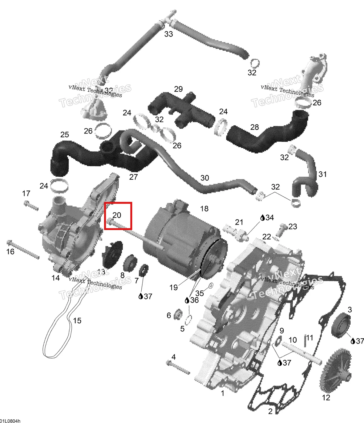Деталь 420941651 (Деталь Screw M8x119) на схеме узла 2008 Ski-Doo Expedition V-1300 Waterpump And Alternator