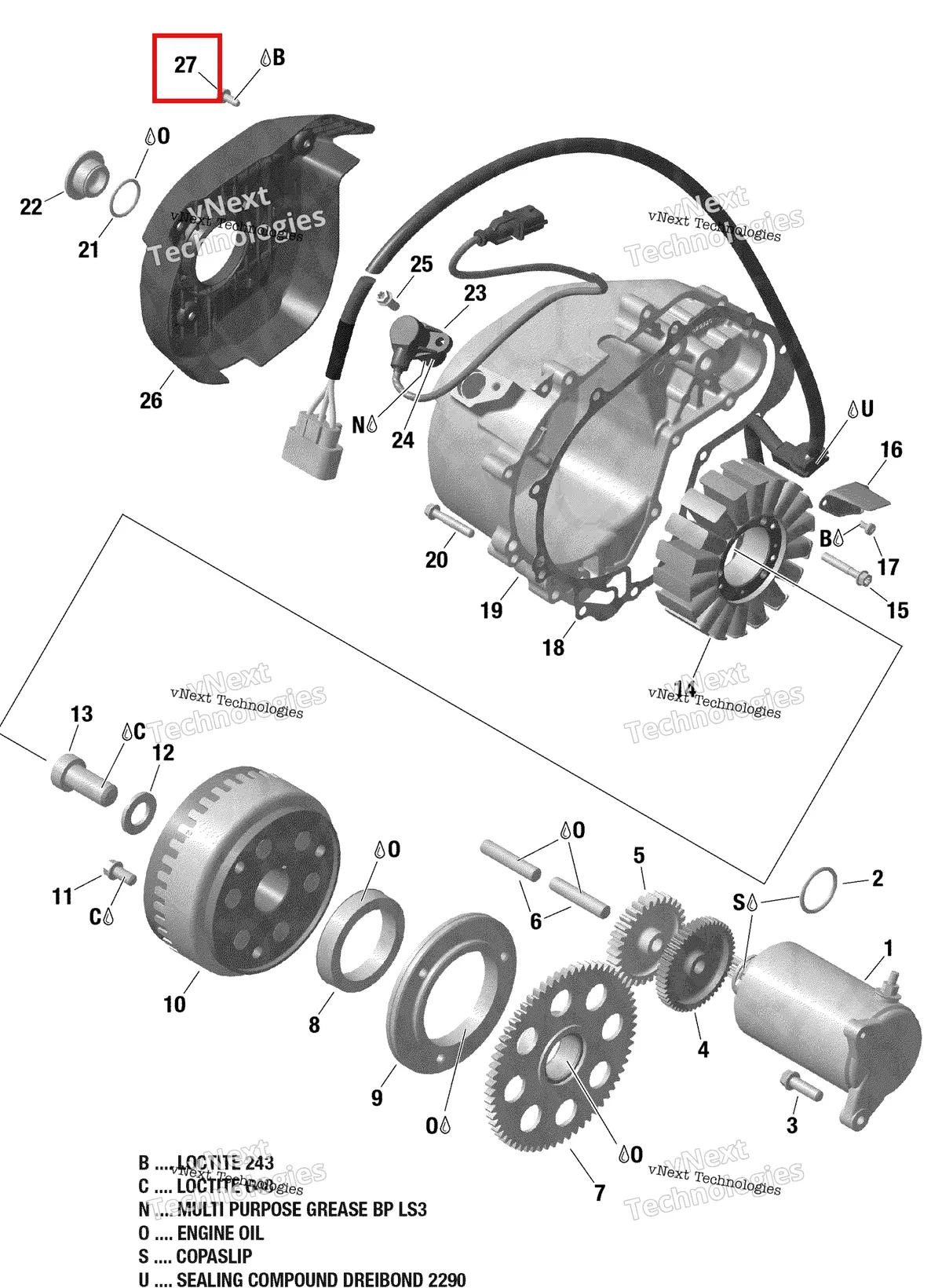 Деталь 420941935 на схеме узла 2022 Can-Am Outlander 1000R EFI - DPS - CE Rotax - Magneto And Electric Starter