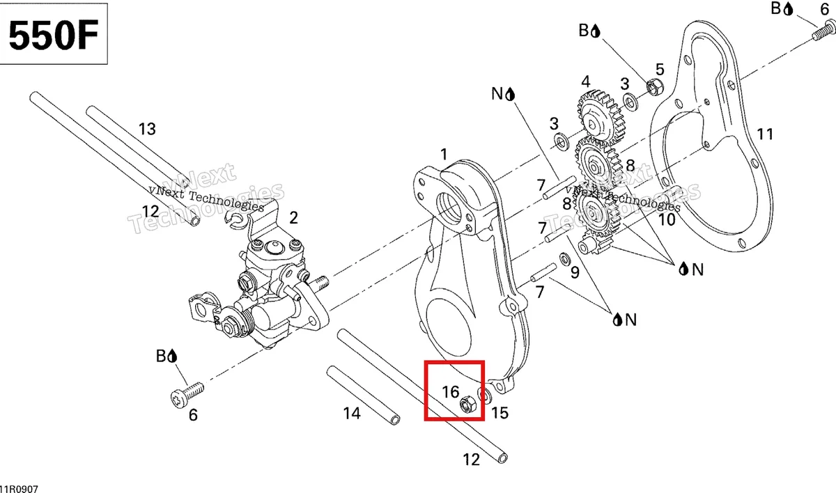 Деталь 420942025 (Деталь Lock Nut, M5) на схеме узла 2009 Ski-Doo GSX Fan Oil Pump