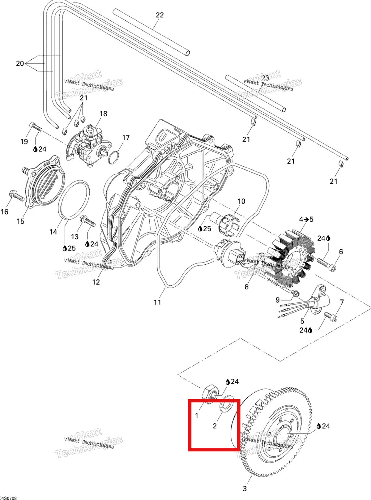 Деталь 420945757 на схеме узла 2007 Sea-Doo 3D 947 DI Magneto And Oil Pump