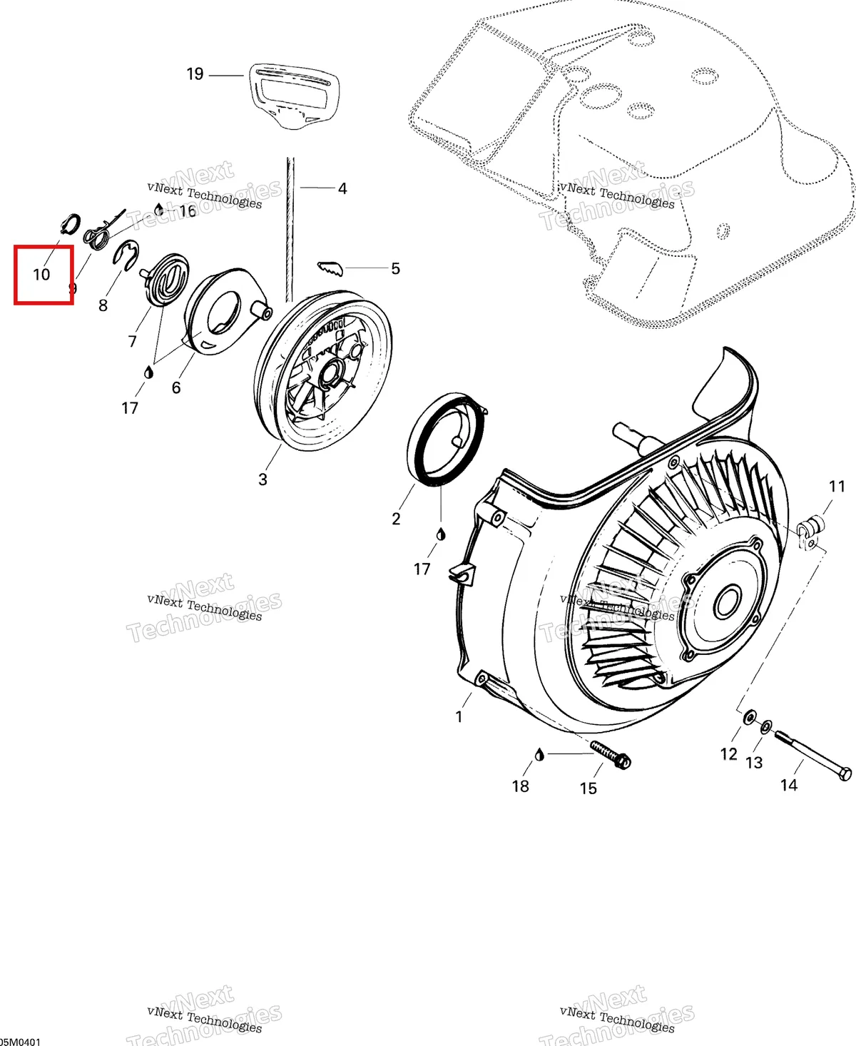 Деталь 420945770 (Стопорное кольцо) на схеме узла 2004 Ski-Doo Tundra R Rewind Starter