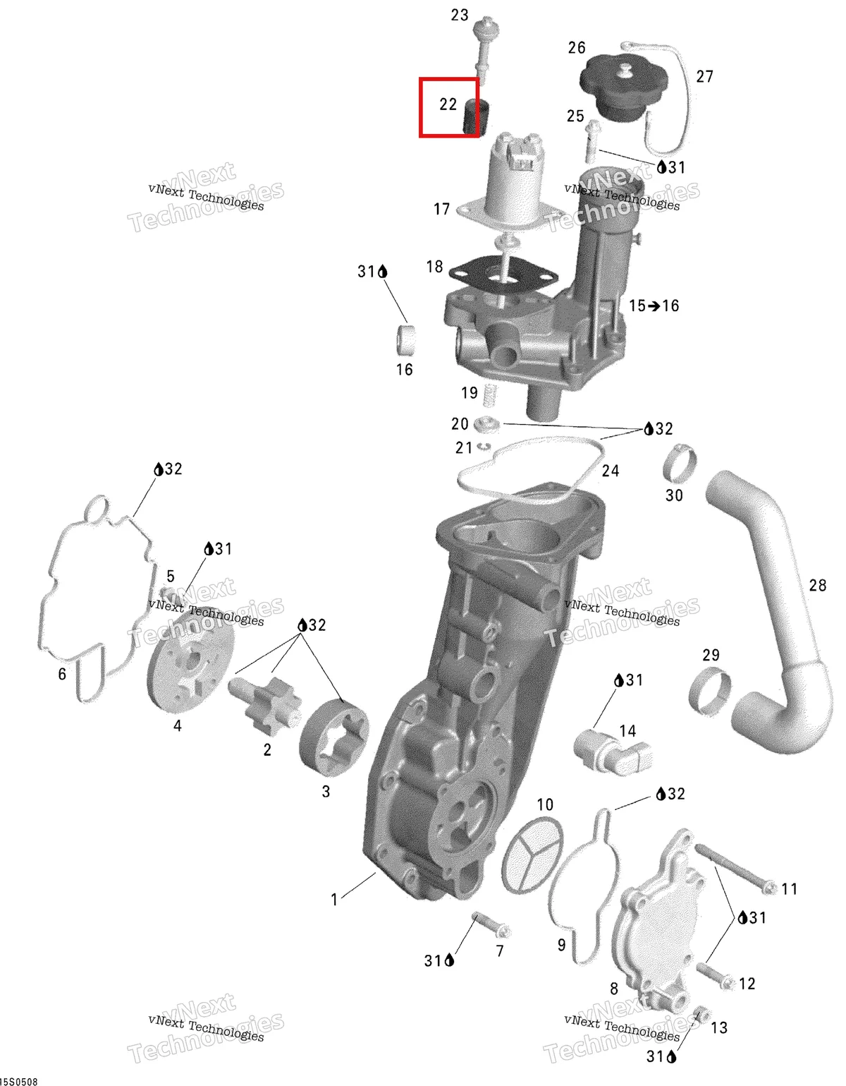 Деталь 420947290 на схеме узла 2005 Sea-Doo GTX 4-TEC, LTD SCIC Oil Separator