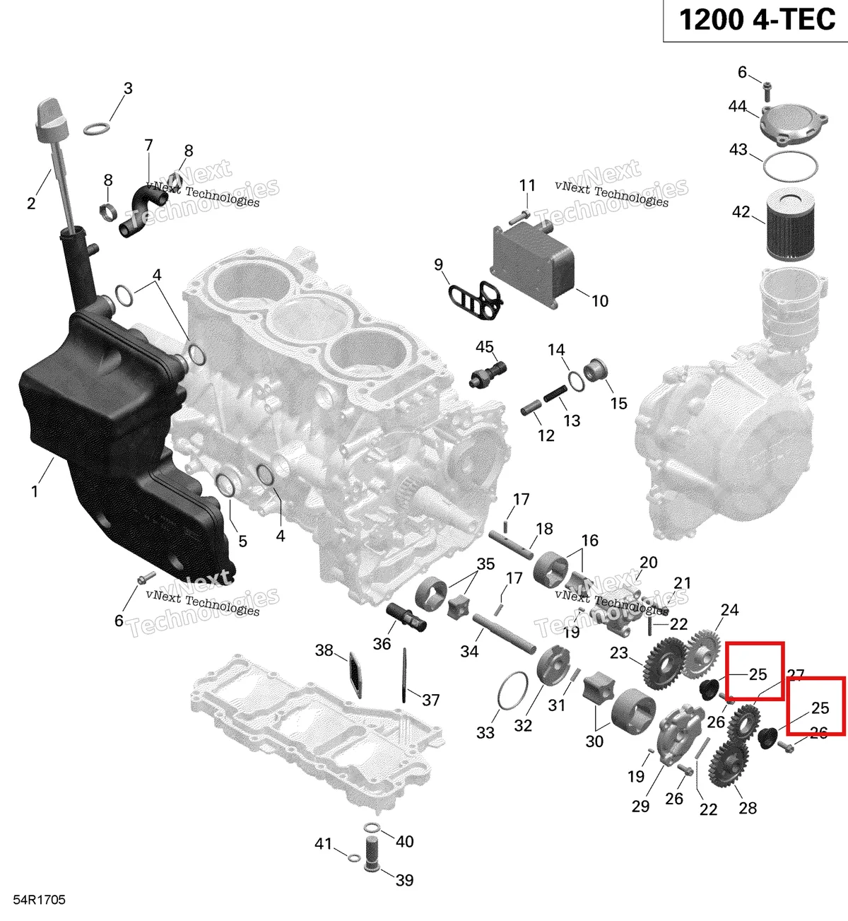 Деталь 420947390 (Резиновая прокладка) на схеме узла 2019 Ski-Doo EXPEDITION LE-SE 1200 4-TEC Engine Lubrication - 1200Itc 4-Tec
