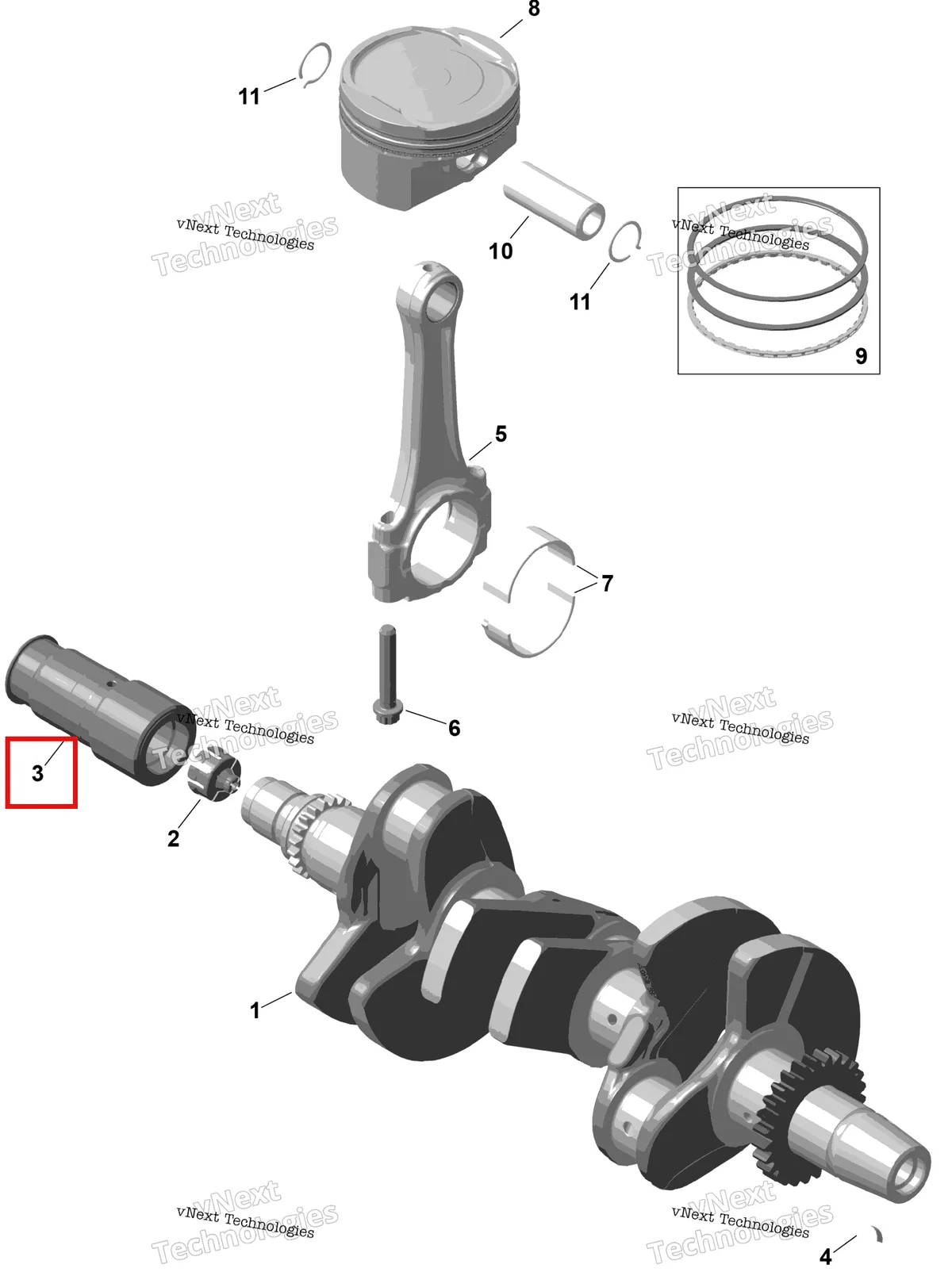 Деталь 420947574 (Output втулка Sea-Doo Spark 60 (2023) (420947574)) на схеме узла 2026 Sea-Doo SPARK - 900 ACE - BASE - 61TA - Sunrise Orange - 2UP Rotax - Crankshaft And Pistons