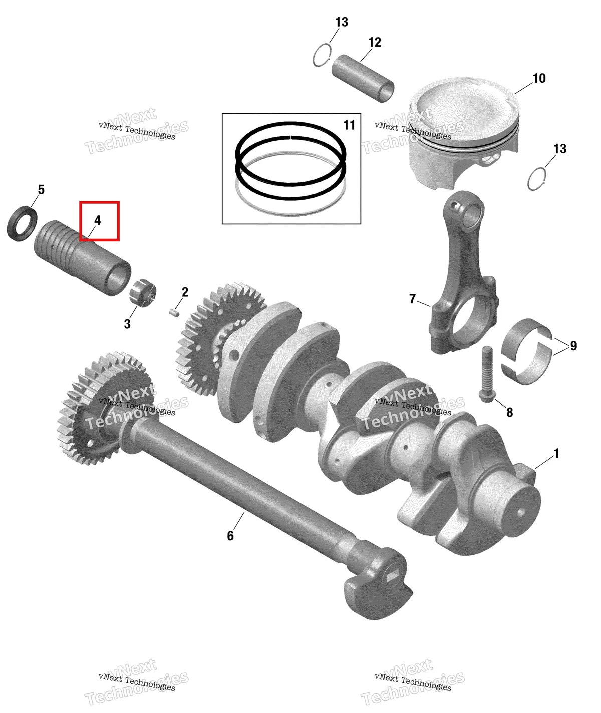 Деталь 420947770 (Output втулка Sea-Doo RXP (2016) (420947770)) на схеме узла 2020 Sea-Doo GTI 130 Engine - Crankshaft And Pistons