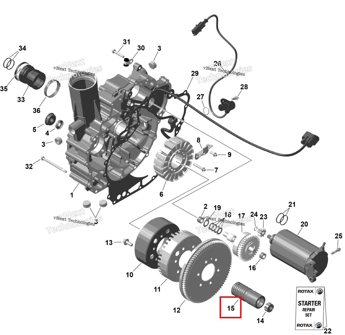 Деталь 420947773 (Output втулка Sea-Doo GTX STD 300 (2023) (420947773)) на схеме узла 2026 Sea-Doo GTI - 130 - STD - 38TB - Bright White Rotax - Magneto And Electric Starter