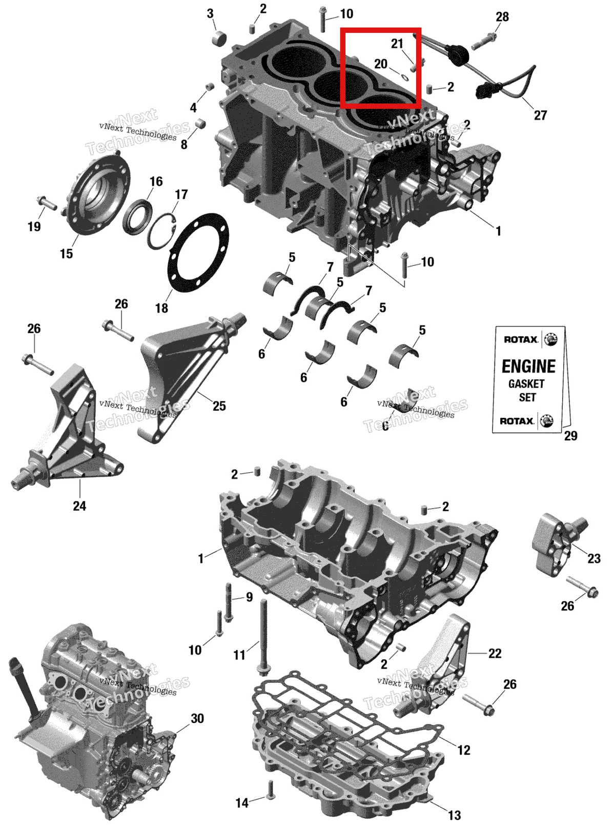Деталь 420950142 на схеме узла 2022 Sea-Doo SPARK 900 ACE Rotax - Crankcase