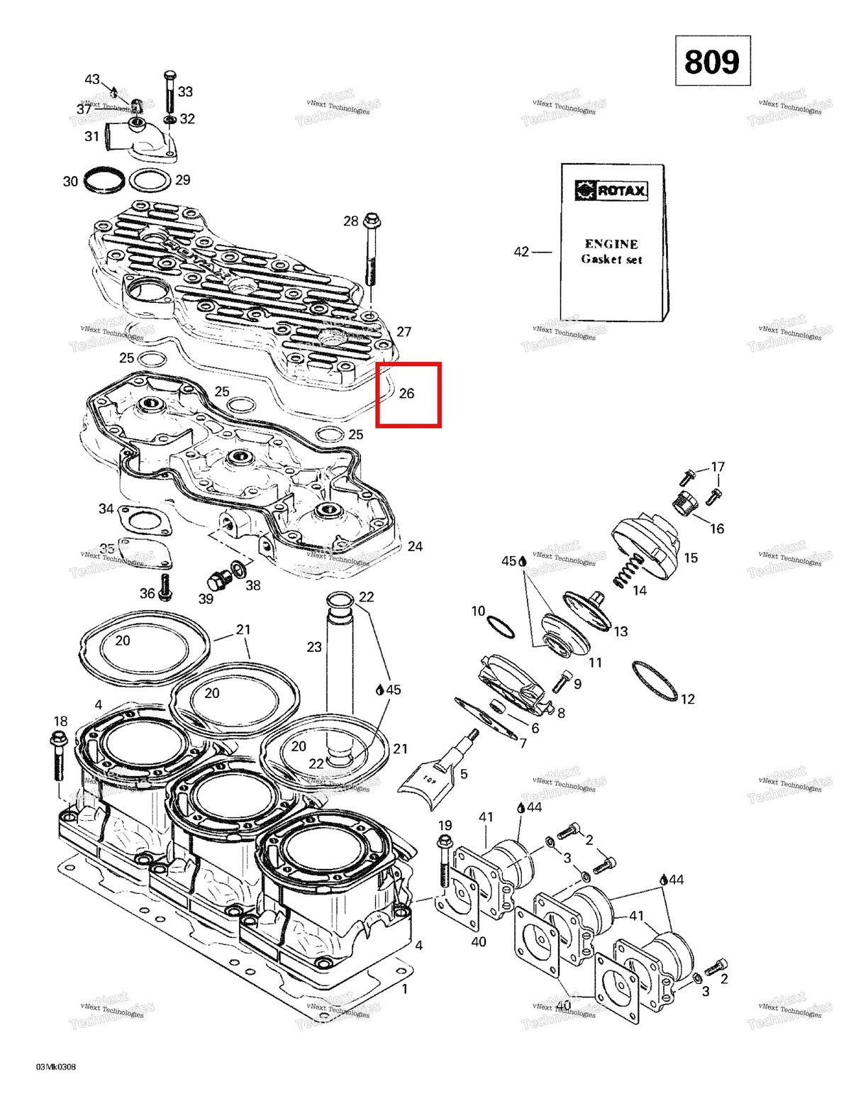 Деталь 420950310 на схеме узла 2003 Ski-Doo Mach Z Cylinder, Exhaust Manifold