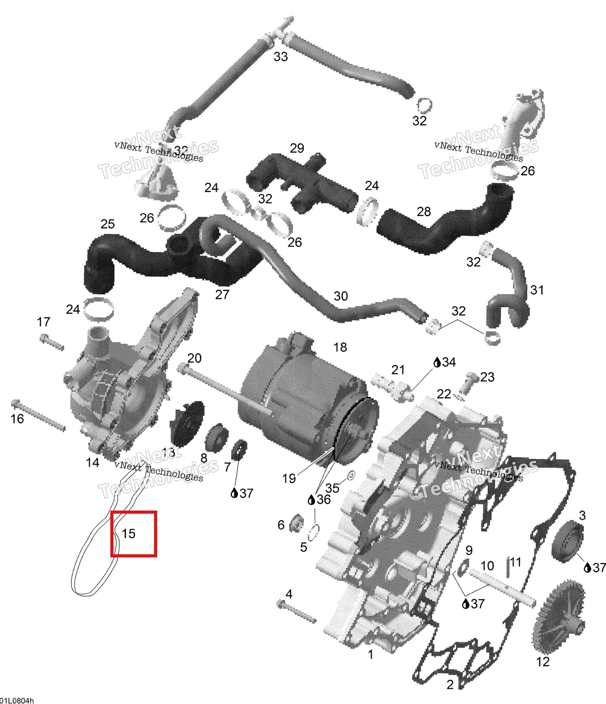 Деталь 420950500 (Прокладка) на схеме узла 2008 Ski-Doo Expedition V-1300 Waterpump And Alternator