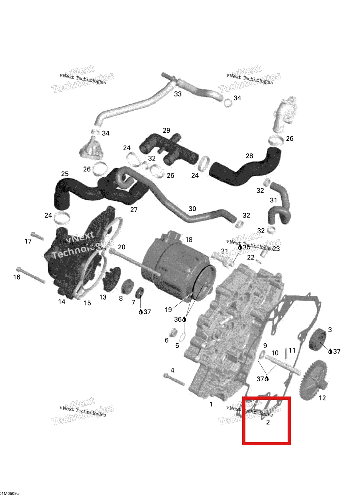 Деталь 420950590 (Прокладка) на схеме узла 2005 Ski-Doo Legend V-1000 Waterpump, Alternator And Ignition Cover