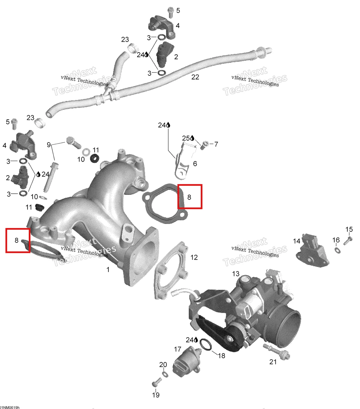 Деталь 420950690 (Прокладка) на схеме узла 2006 Ski-Doo Expedition V-1000 Throttle Body