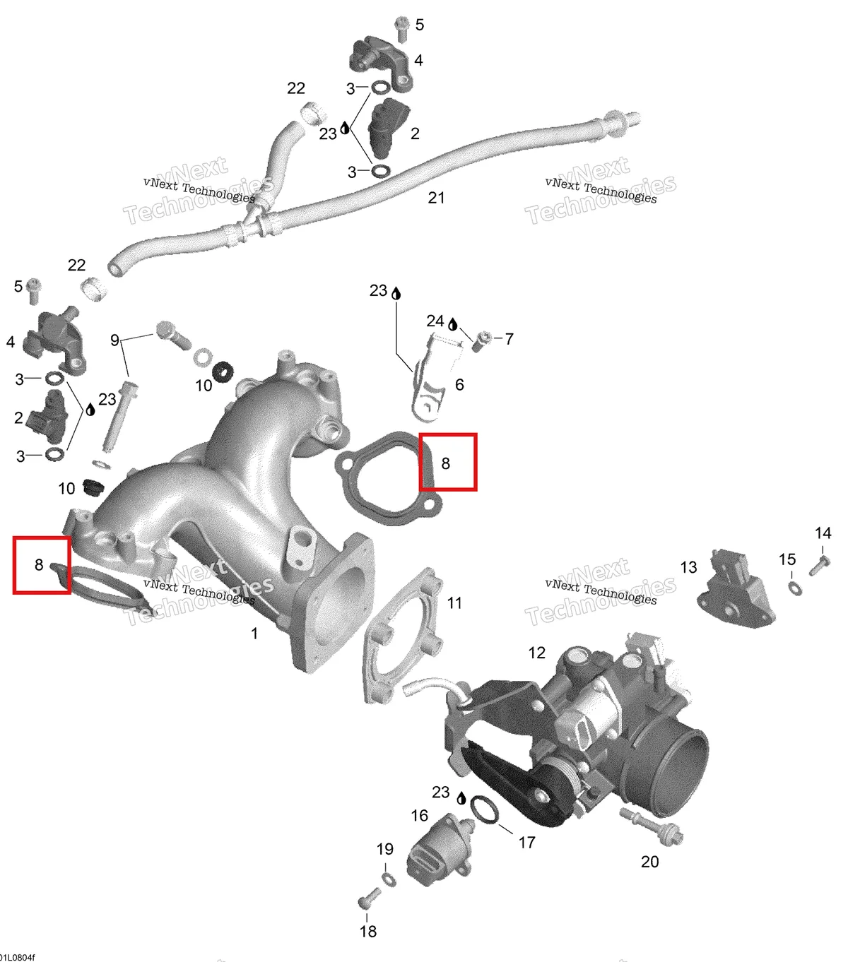 Деталь 420950692 (Прокладка) на схеме узла 2008 Ski-Doo Expedition V-1300 Intake Manifold