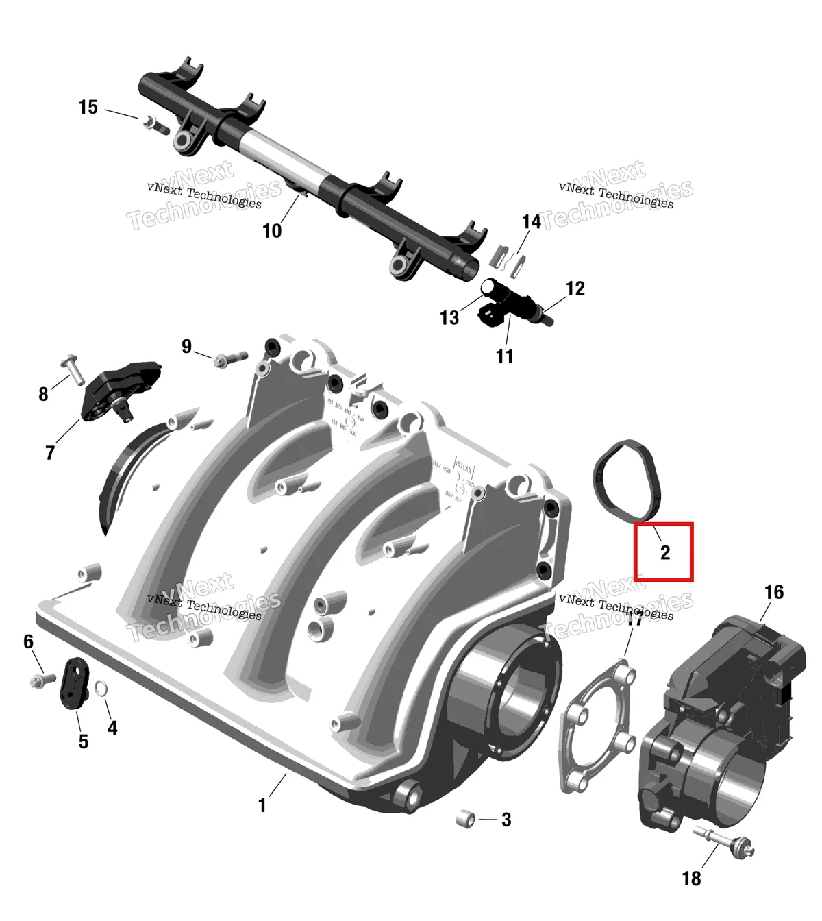 Деталь 420950740 на схеме узла 2023 Sea-Doo GTI 130 Rotax - Air Intake Manifold And Throttle Body