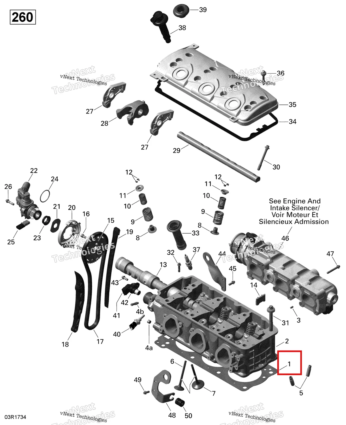 Деталь 420950771 на схеме узла 2017 Sea-Doo RXT Cylinder Head - 260