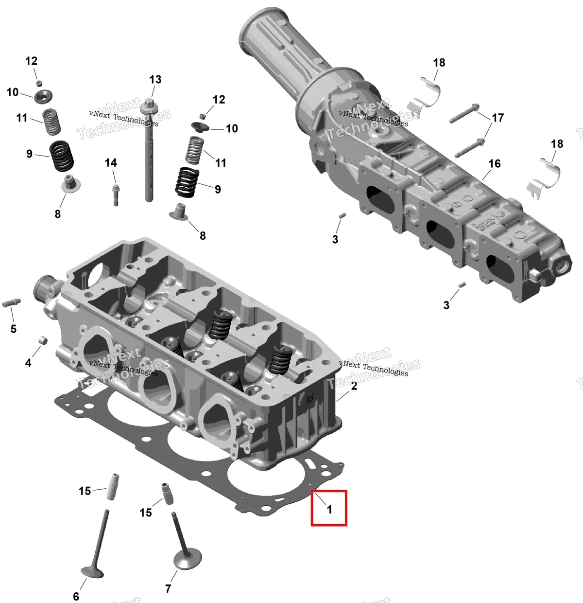 Деталь 420950772 на схеме узла 2026 Sea-Doo GTI - 130 - STD - 38TB - Bright White Rotax - Cylinder Head