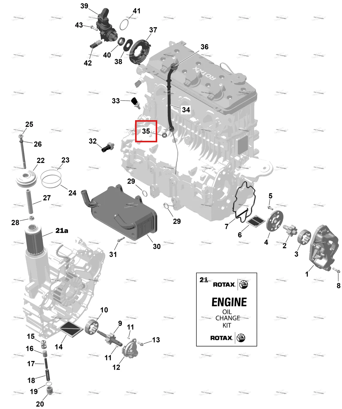 Деталь 420950810 на схеме узла 2026 Sea-Doo GTX - 300 - STD - 15TA - Blue Abyss - Audio Rotax - Engine Lubrication