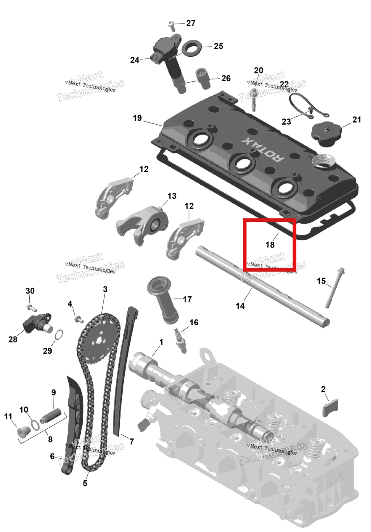 Деталь 420950820 на схеме узла 2026 Sea-Doo GTX - 300 - STD - 15TA - Blue Abyss - Audio Rotax - Valve Train