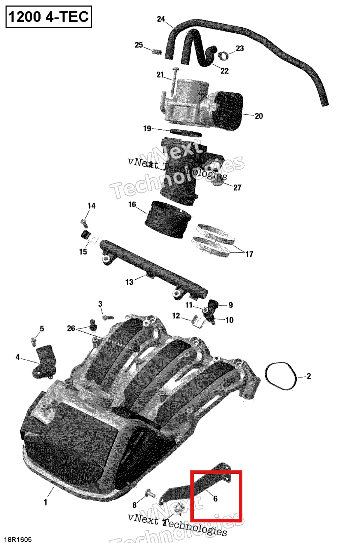 Деталь 420951011 (Суппорт) на схеме узла 2019 Ski-Doo EXPEDITION LE-SE 1200 4-TEC Air Intake Manifold And Throttle Body - 1200Itc 4-Tec