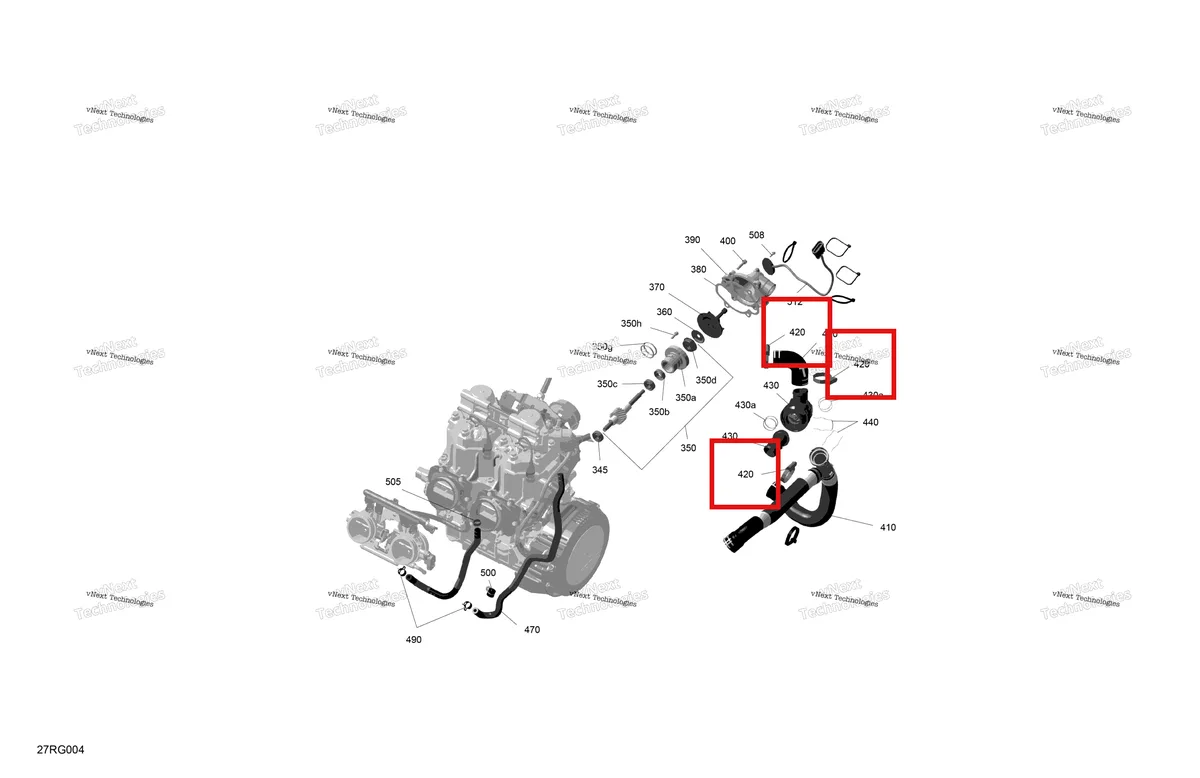 Деталь 420951120 на схеме узла 2027 Ski-Doo MXZ - X-RS with Competition package - 850 E-TEC Turbo R - UCVA - Deep Black - 15X137X1.25RSII2P Track - SHOT starter Rotax - Engine Cooling