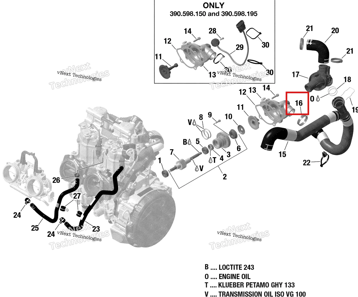 Деталь 420951293 (Хомут) на схеме узла 2019 Ski-Doo BACKCOUNTRY 600R E-TEC Engine Cooling
