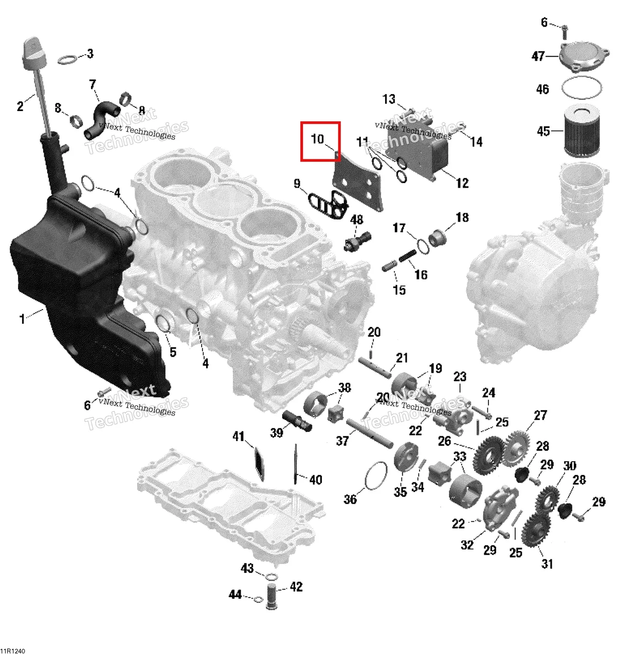 Деталь 420951460 (Пластина) на схеме узла 2012 Ski-Doo Expedition SE 1200 XU Engine Lubrication