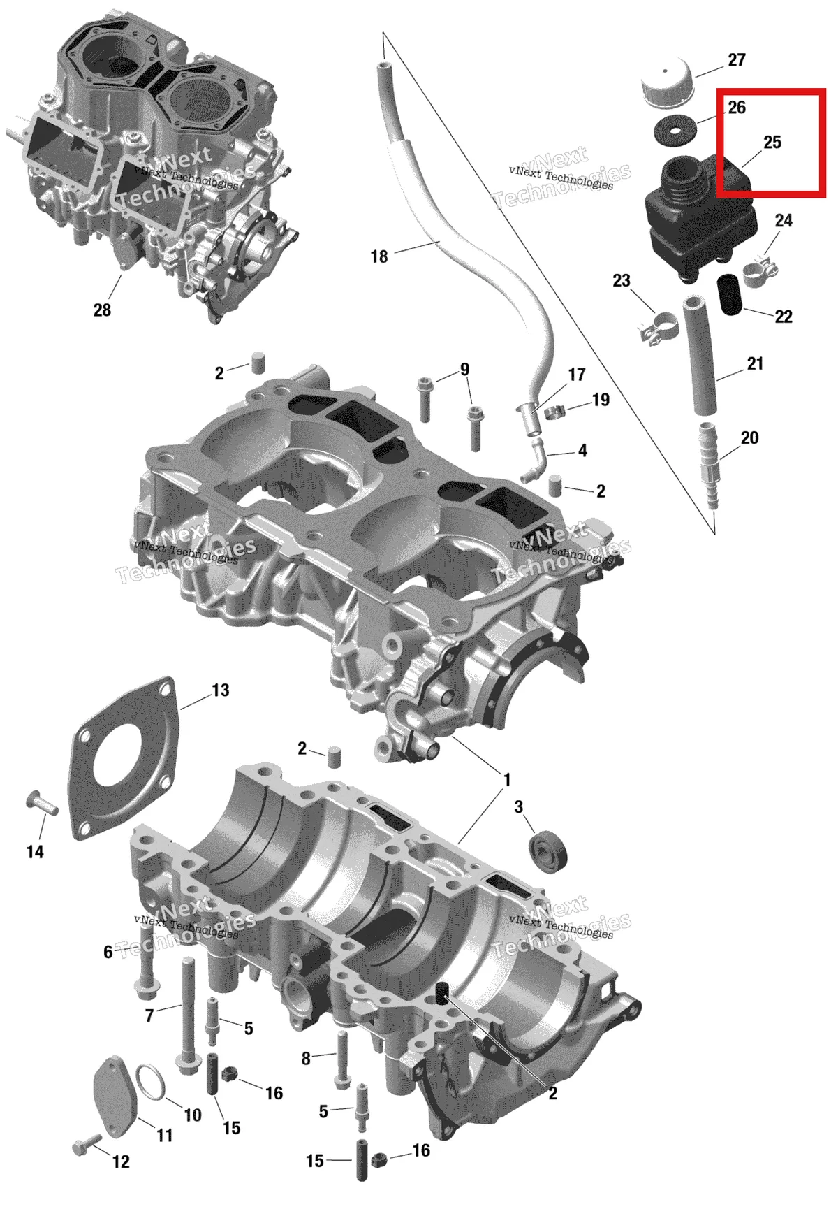 Деталь 420956240 (Деталь Oil Tank. Includes 37 To 39) на схеме узла 2020 Ski-Doo MXZ 600RS Engine - Crankcase - 598 Rs