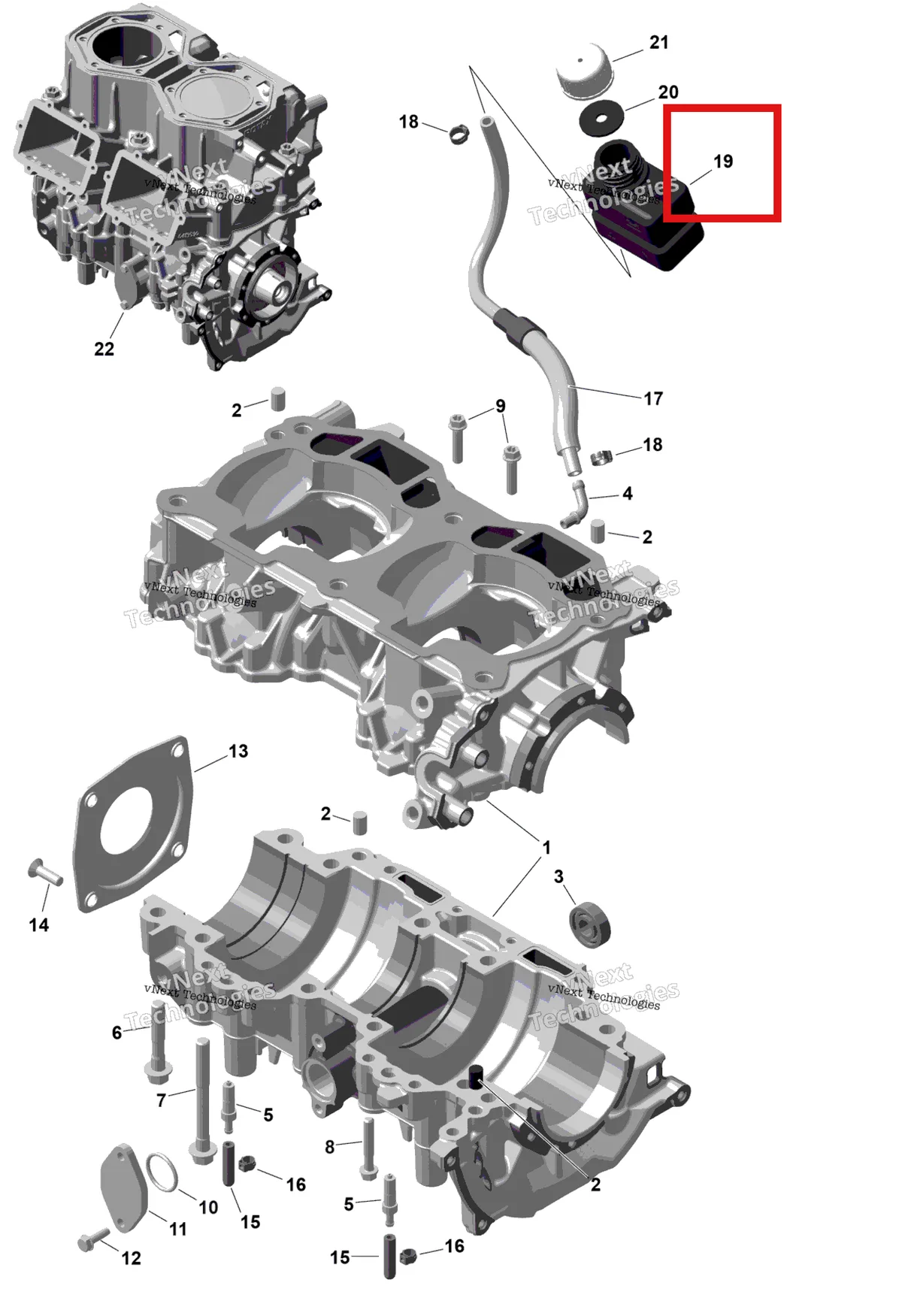 Деталь 420956245 на схеме узла 2026 Ski-Doo MXZ - RACING - 600 RS - BMTA - Neo Yellow - 15X137X1.75R Track Rotax - Crankcase