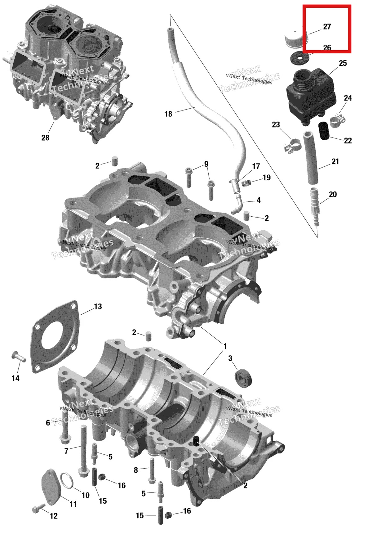 Деталь 420956250 (Крышка) на схеме узла 2020 Ski-Doo MXZ 600RS Engine - Crankcase - 598 Rs