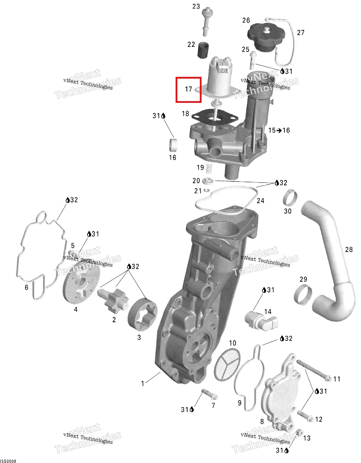 Деталь 420956666 на схеме узла 2005 Sea-Doo GTX 4-TEC, LTD SCIC Oil Separator