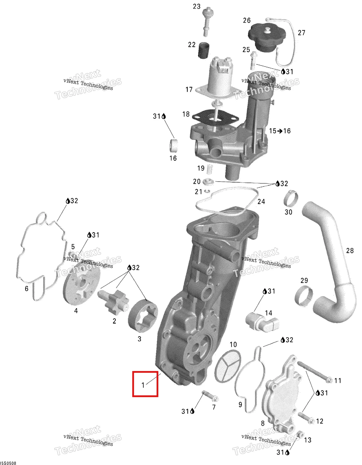 Деталь 420956762 на схеме узла 2005 Sea-Doo GTX 4-TEC, LTD SCIC Oil Separator