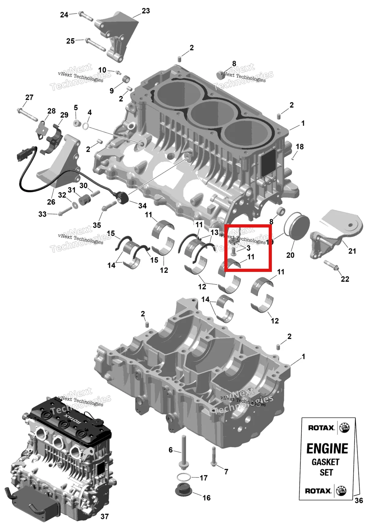 Деталь 420956772 (Масляный Spray форсунка Sea-Doo RXP (2016) (420956772)) на схеме узла 2026 Sea-Doo GTX - 300 - STD - 15TA - Blue Abyss - Audio Rotax - Crankcase