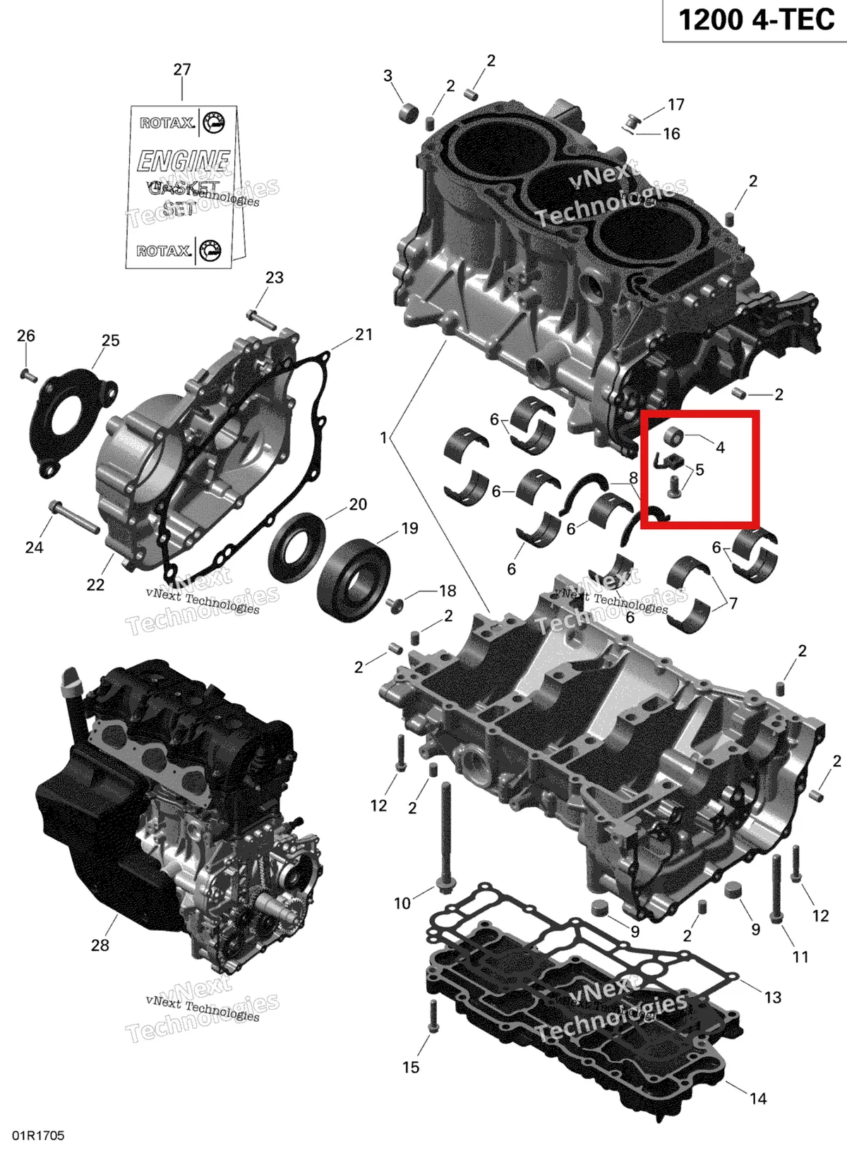 Деталь 420956774 (Деталь Oil Spray Nozzle. Tightening Torque 19 Nm) на схеме узла 2019 Ski-Doo EXPEDITION LE-SE 1200 4-TEC Crankcase - 1200 Itc 4-Tec